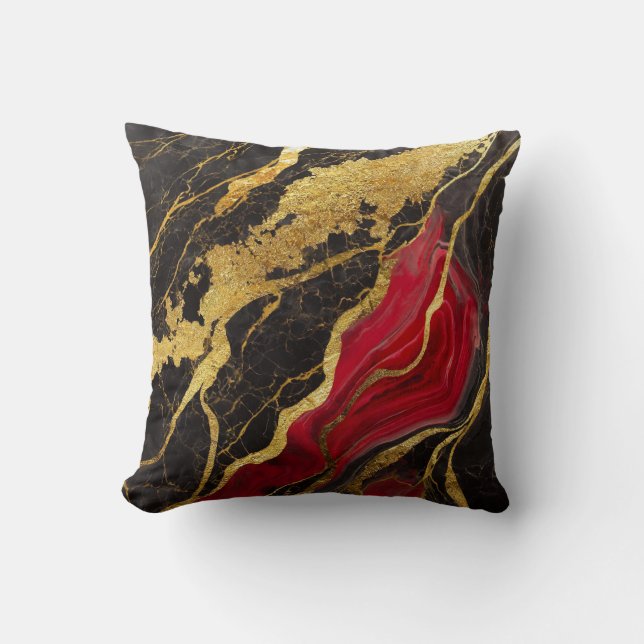 Red Black Marble Mönster med Guld Kudde (Framsida)