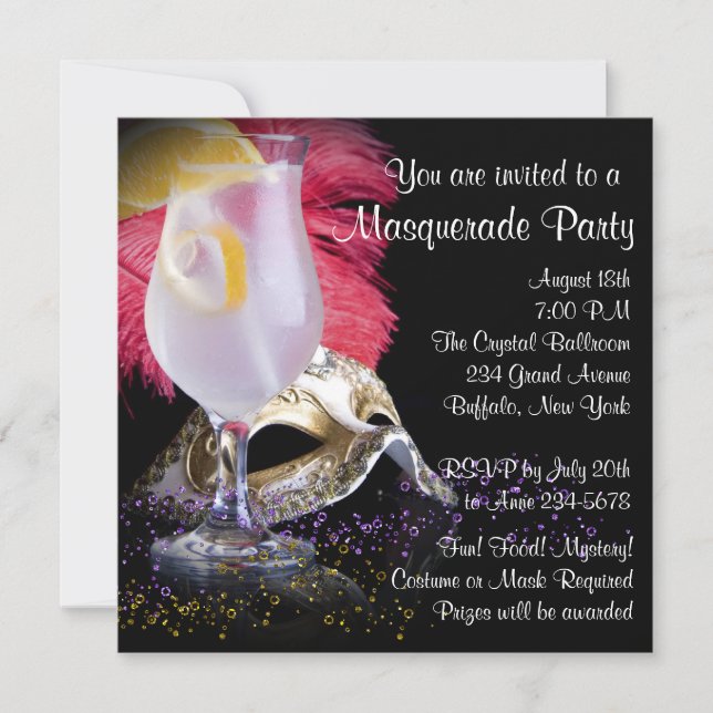 Red Black Masquerad Party-inbjudningar Inbjudningar (Framsida)