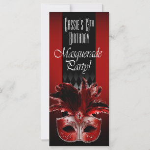 Red Black MasqueraFödelsedagsfest inbjudan