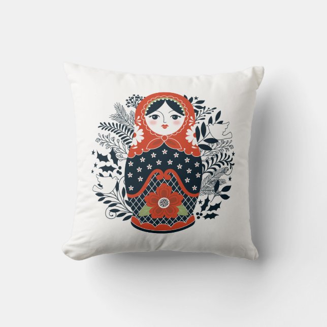 Red Black Matryoshka Nests Doll Kudde (Framsida)