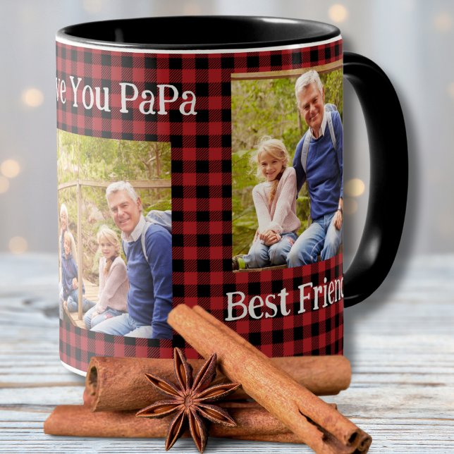 Red Black Modern Buffalo Pput Check Photo Collage Mugg (Skapare uppladdad)