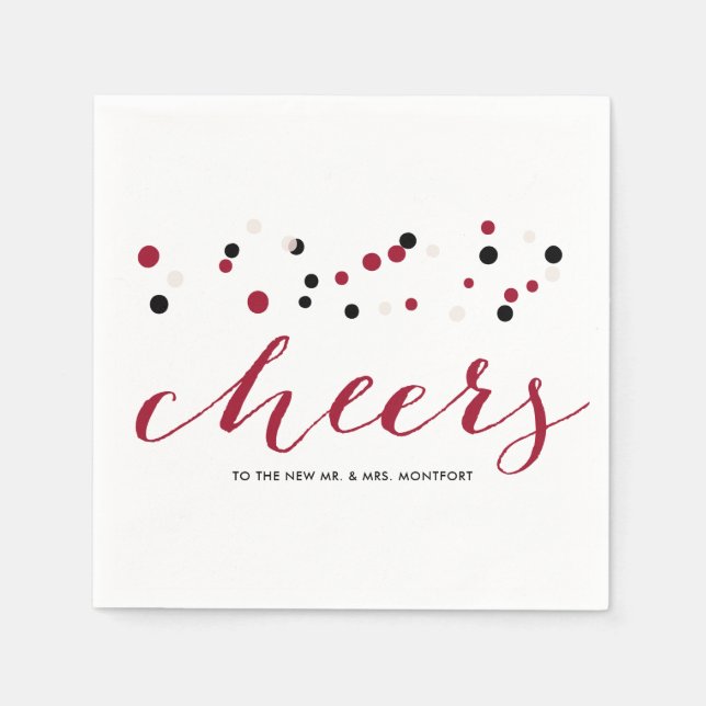 Red & Black Modern Confetti Dots Cheers Bröllop Pappersservett (Framsidan)