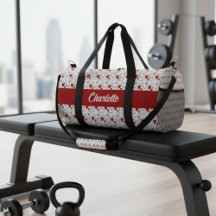 Red Black Modern Hearts Retro Monogram Name