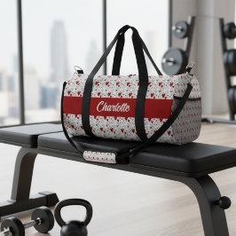 Red Black Modern Hearts Retro Monogram Name