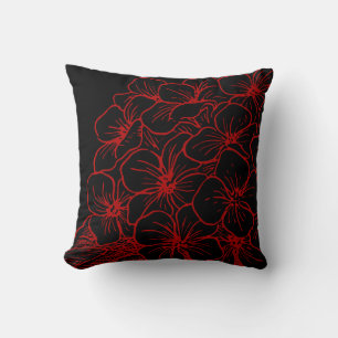 Red & Black Modern Hydrangea Blommigt Design Kudde