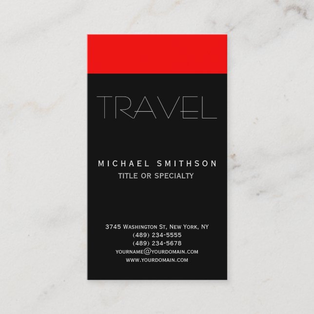 Red Black Modern Simple Travel Agent Affärskort Visitkort (Framsida)