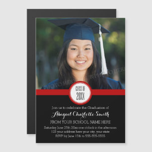 Red Black Modern Studentfest Magnetic Card Magnetisk Inbjudningskort