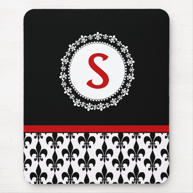 Red Black Monogram Fleur de Lis Musmatta (Framsidan)