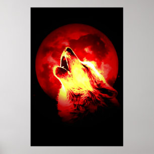 Red Black Motivational Varg Howls Fullmoon Skriv u Poster