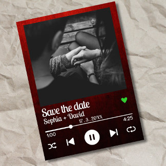 Red Black Music Playlist list Sång Photo Save Date Inbjudningar