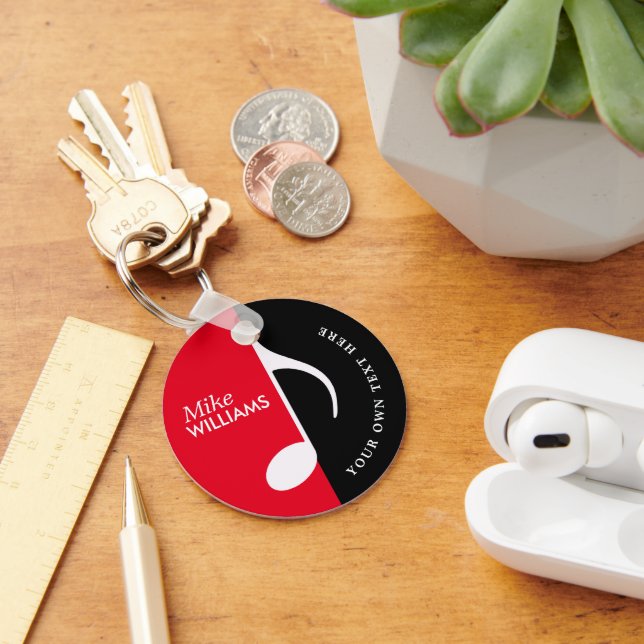 Red Black Music Symbol på nyckelkedjan med Namn Nyckelring (Skrivbord)