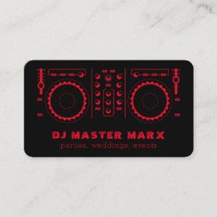 Red Black Music Turntable Disk Jockey DJ Visitkort