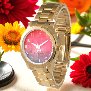 Red Black Namn Monogram Armbandsur