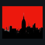 Red Black New York City Silhouette Pop Art Poster<br><div class="desc">Black & White Artistic New York City Natt Digital Image - USA:s huvudstäder</div>