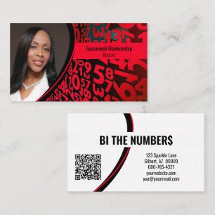 Red Black Numbers Anpassningsbar Photo QR-kod Visitkort