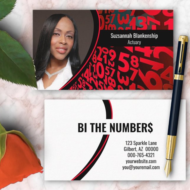 Red Black Numbers Anpassningsbar Professionell Pho Visitkort (business card front and back design)