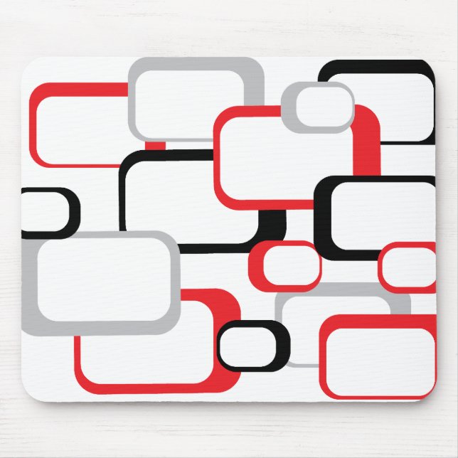 Red Black och Grått Retro Square White Mousepad Musmatta (Framsidan)