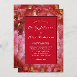 Red Black och Guld Agate Crystals Bröllop Inbjudningar