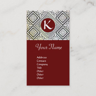 RED BLACK OCH WHITE ROMAN EGLE DAMASK MONOGRAM VISITKORT