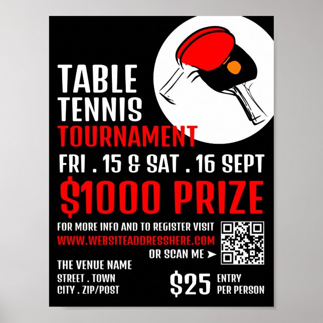 Red & Black Paddles, Bord tennis Tournament Poster (Framsidan)
