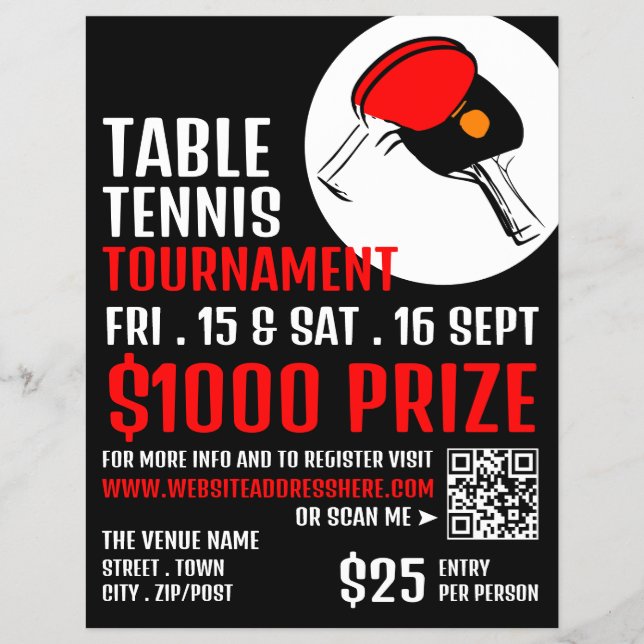 Red & Black Paddles, Bord tennis Tournament Reklamblad (Framsidan)