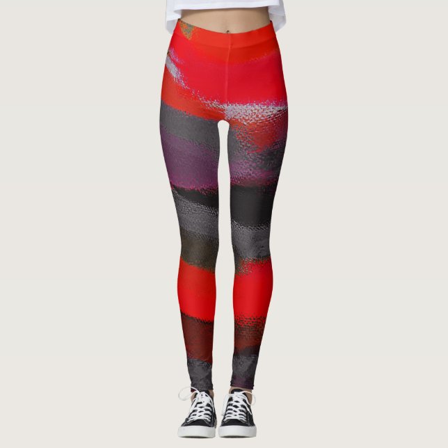 Red Black Paint Splatter Leggings (Framsida)