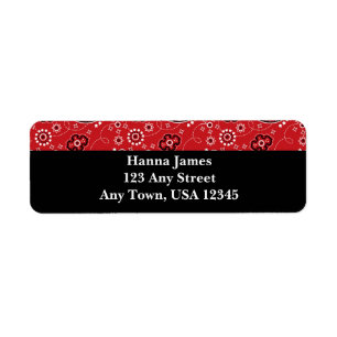 Red Black Paisley Bandana Print Personlig Returadress Etikett