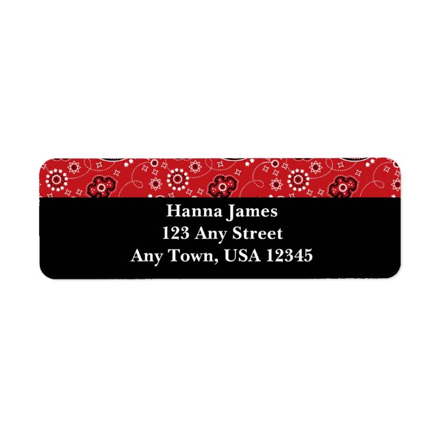 Red Black Paisley Bandana Print Personlig Returadress Etikett (Framsidan)