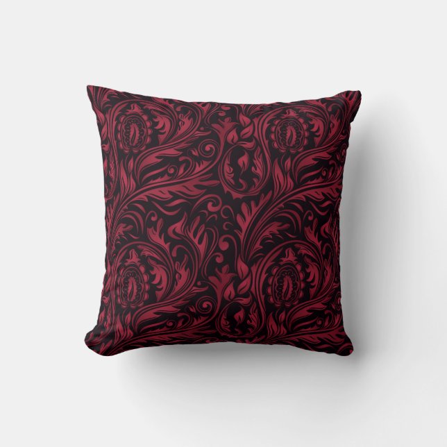 Red & Black Paisley Blommigt Swirls Kudde (Framsida)