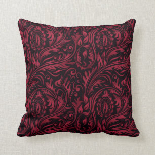 Red & Black Paisley Blommigt Swirls Kudde