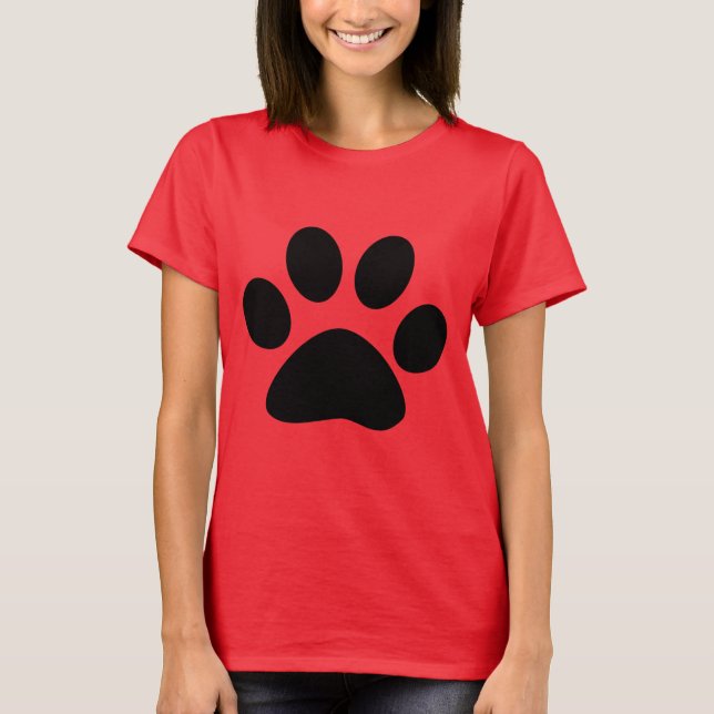 Red Black Paw Skriv ut Mönster Cute Modern Snyggt T Shirt (Framsida)