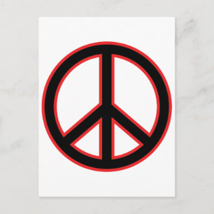 Red & Black Peace Symbol Vykort