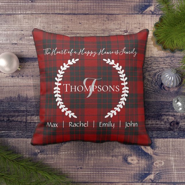 Red Black Personlig Family Namn Monogram Kudde (Skapare uppladdad)