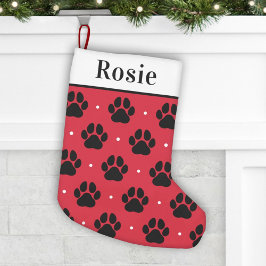 Red Black Pet Namn Paw Skriv ut Monogram Liten Julstrumpa