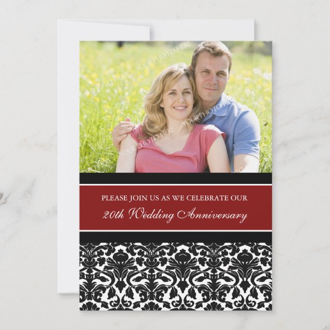 Red Black Photo 20-årsjubileum Party-inbjudan Inbjudningar (Framsida)