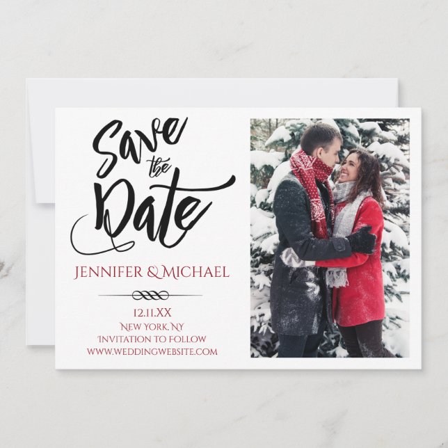 Red Black Photo Save Date Spara Datumet (Framsida)