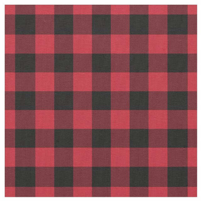 Red & Black Plaid Gingham Tyg (Närbild)