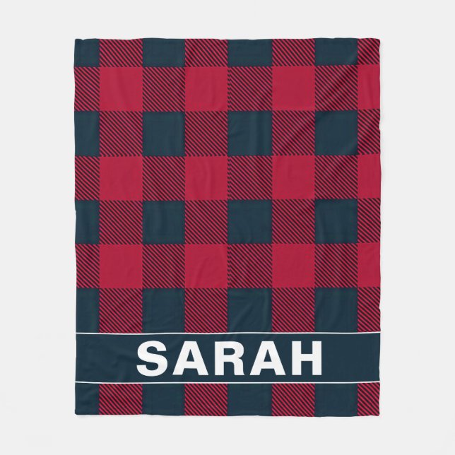 Red & Black Plaid Personalized Name Fleecefilt (Framsidan)