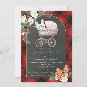 Red Black Play Baby Carriage Gender Reveal Reveal Inbjudningar