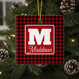Red & Black Play Monogram Namn jul Julgransprydnad Keramik