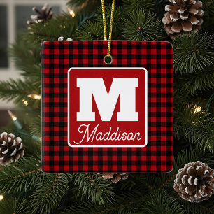 Red & Black Play Monogram Namn jul Julgransprydnad Keramik