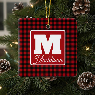 Red & Black Play Monogram Namn jul Julgransprydnad Keramik