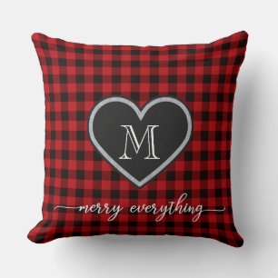Red Black Play Mönster jul Heart Monogram Kudde