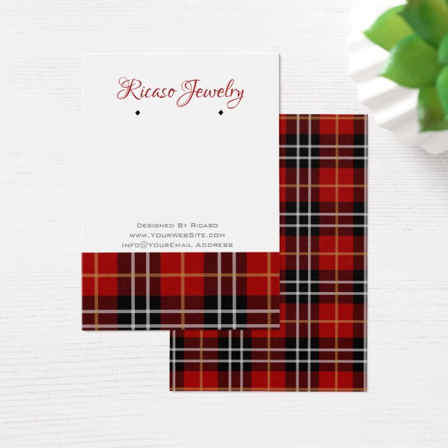 Red Black Play Tartan Earring Background Visitkort (Skivbord)