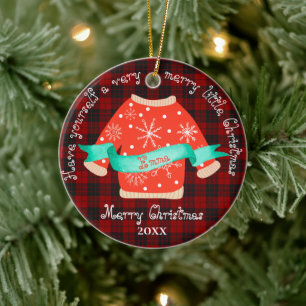 Red Black Play Ugly Sweater Cute God jul Julgransprydnad Keramik