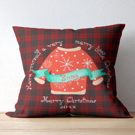 Red Black Play Ugly Sweater Cute God jul Kudde