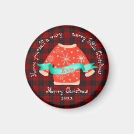 Red Black Play Ugly Sweater Cute God jul Magnet