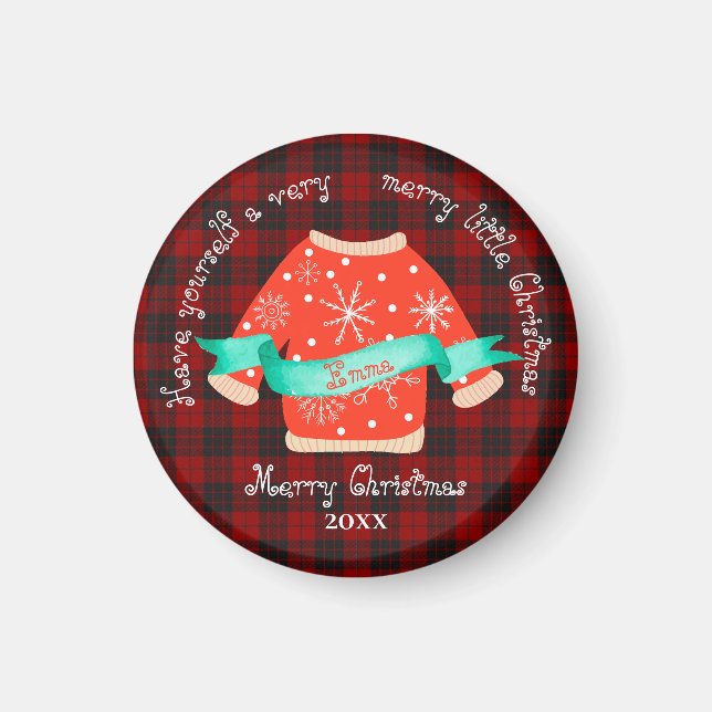 Red Black Play Ugly Sweater Cute God jul Magnet (Framsidan)