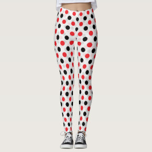 Red Black Polka dots Textile Mönster Design Leggings