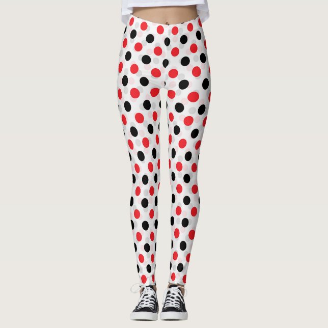 Red Black Polka dots Textile Mönster Design Leggings (Framsida)
